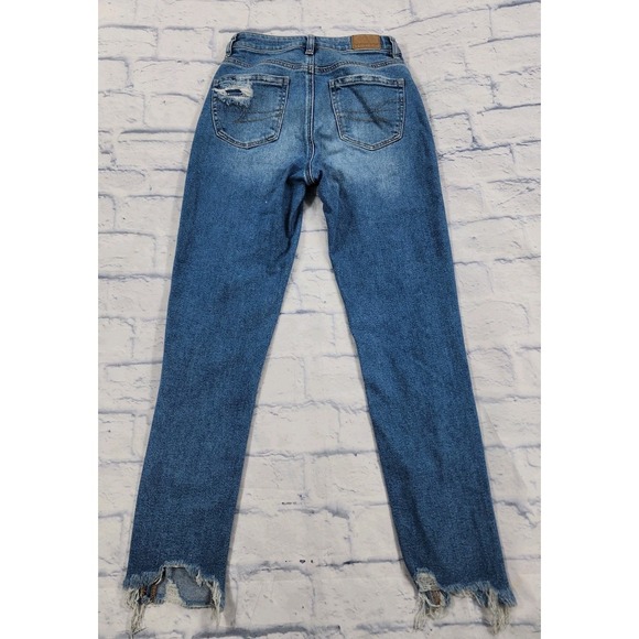American Eagle WOMENS SIZE 00 Stretch Distressed Mom Jeans Blue - Picture 11 of 13